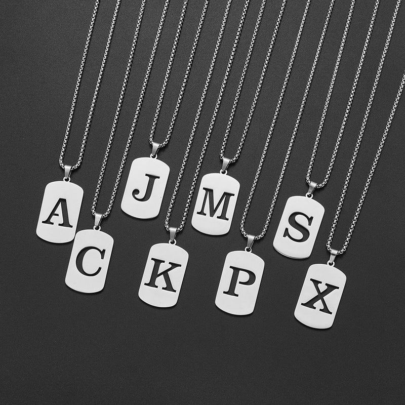 Men And Women Square Stainless Steel Letter Pendant Necklace Fashion Hollow English Letter Clavicle Chain - Image 4